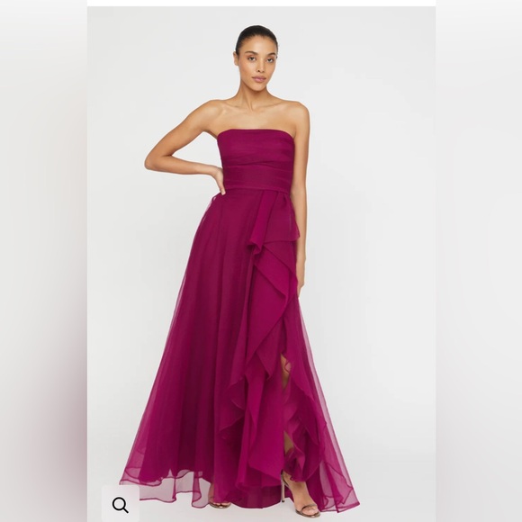 Theia Dresses & Skirts - Theia Strapless Ruffled Evening Gown in Magenta